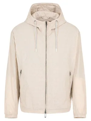 Blouson con cappuccio e zip in nylon light jacquard lettering all over