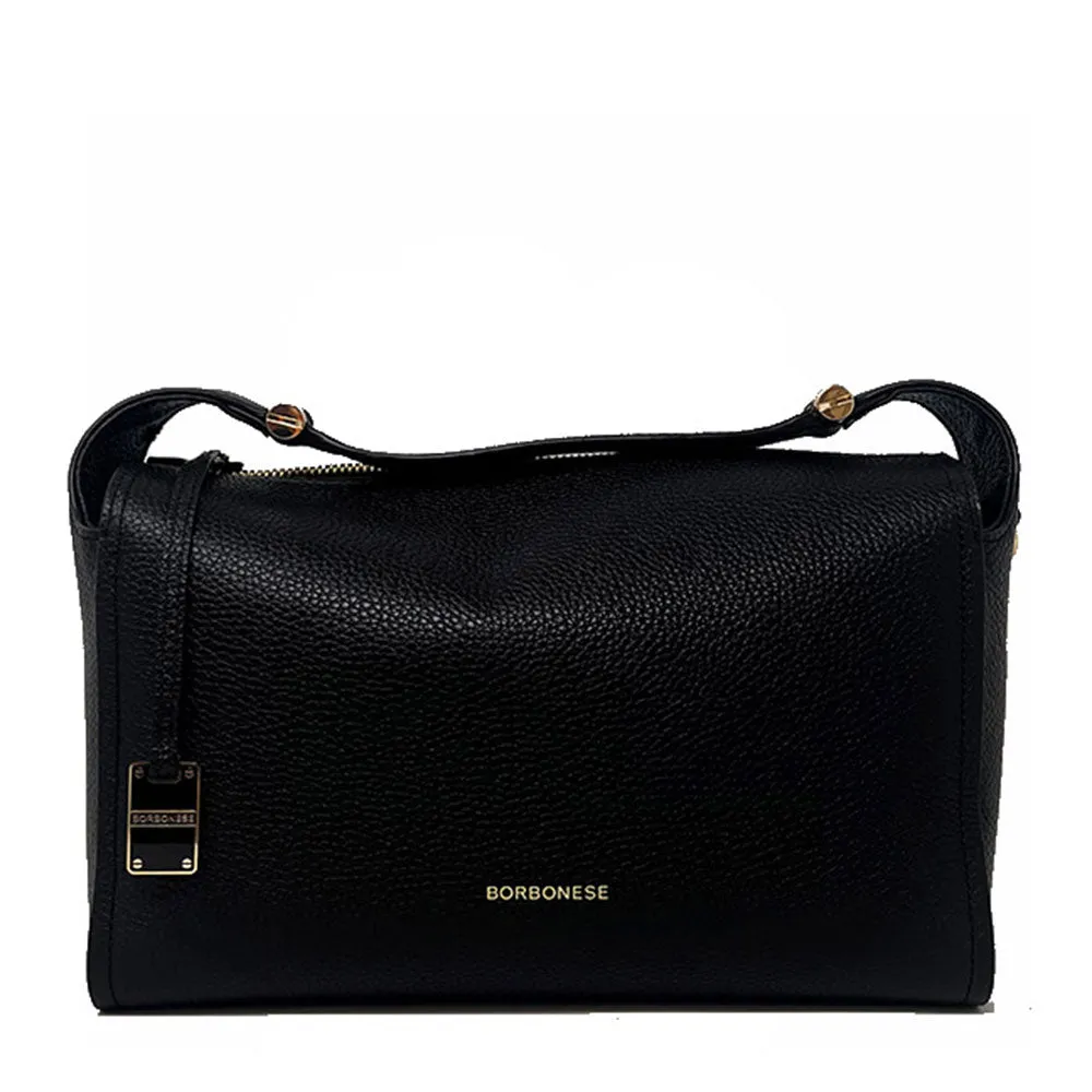 Borsa Donna Bauletto a Mano BORBONESE linea Livre Medium in Pelle Nera