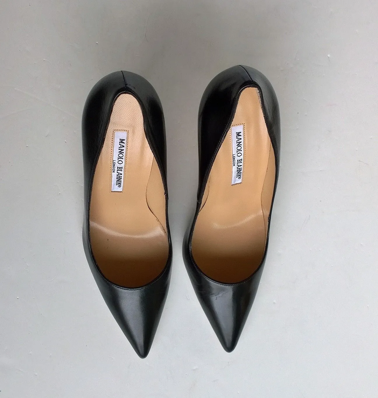 Manolo Blahnik Black Leather BB Heels 105