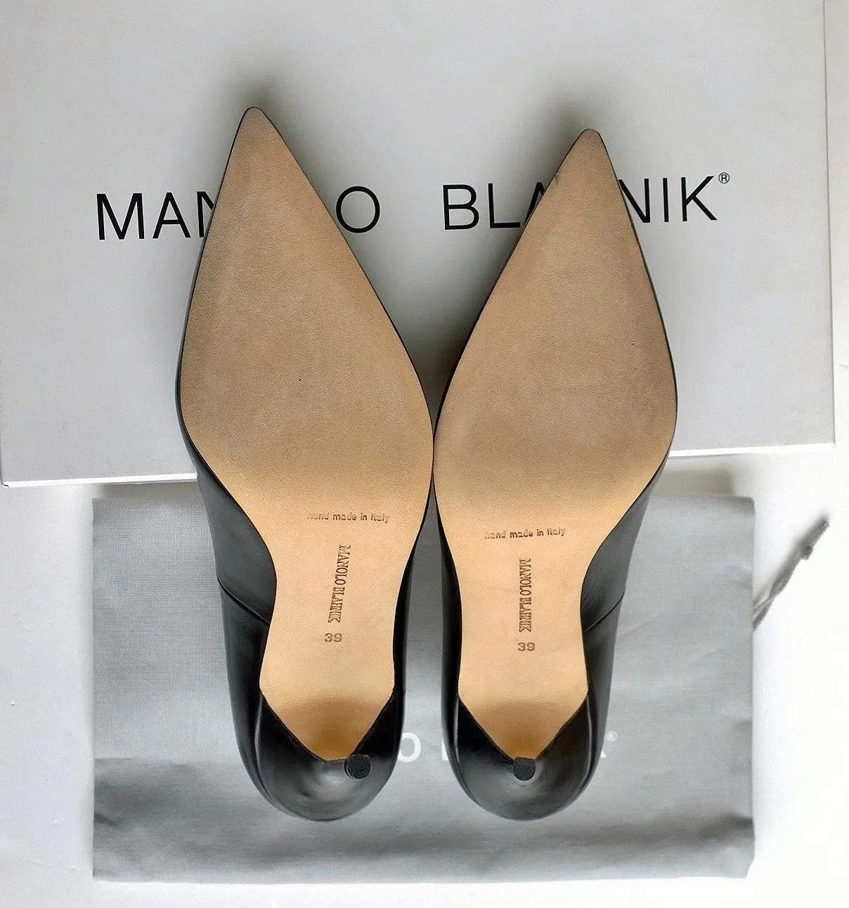 Manolo Blahnik Black Leather BB Heels 105