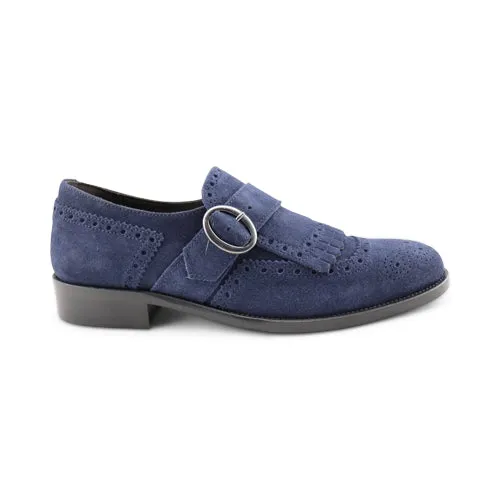 Scarpe con fibbia e frangia in camoscio blu