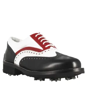 Scarpe da golf uomo artigianali in pelle pieno fiore nero bianco rosso