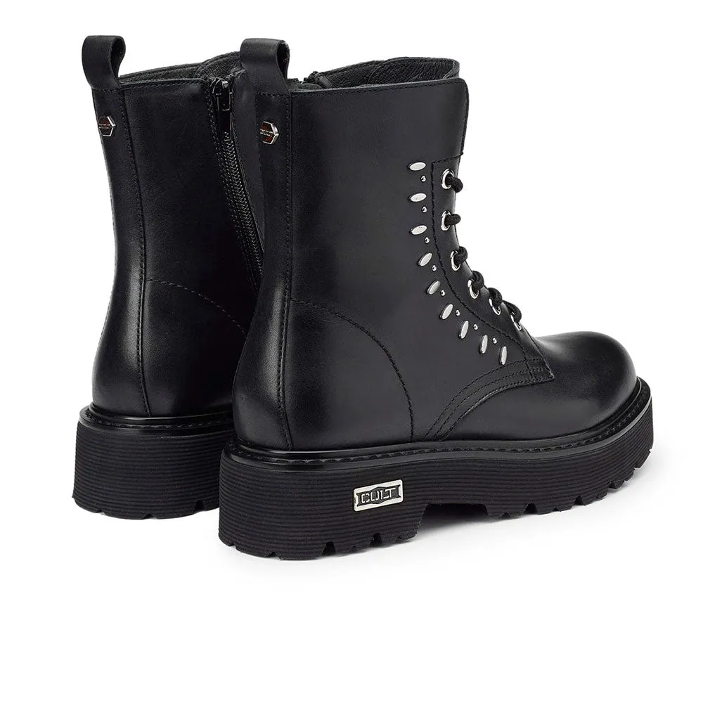 Cult Slash 3906 Womens Ankle Boots in Black Leather with Studs